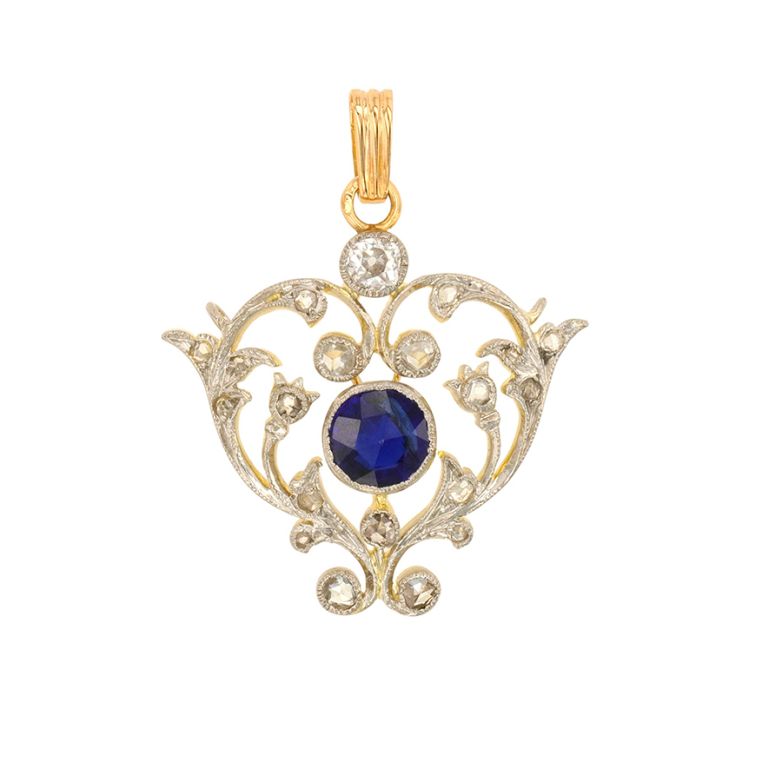 Acheter Pendentif vintage saphir de synthèse 1.14 carat et diamants 0.12 carat or et platine 4.63g Comme neuf - 1200,00 € Pendentif vintage saphir de synthèse 1.14 carat et diamants 0.12 carat or et platine 4.63g Comme neuf - reconditionné disponible sur Gemme Les Bijoux